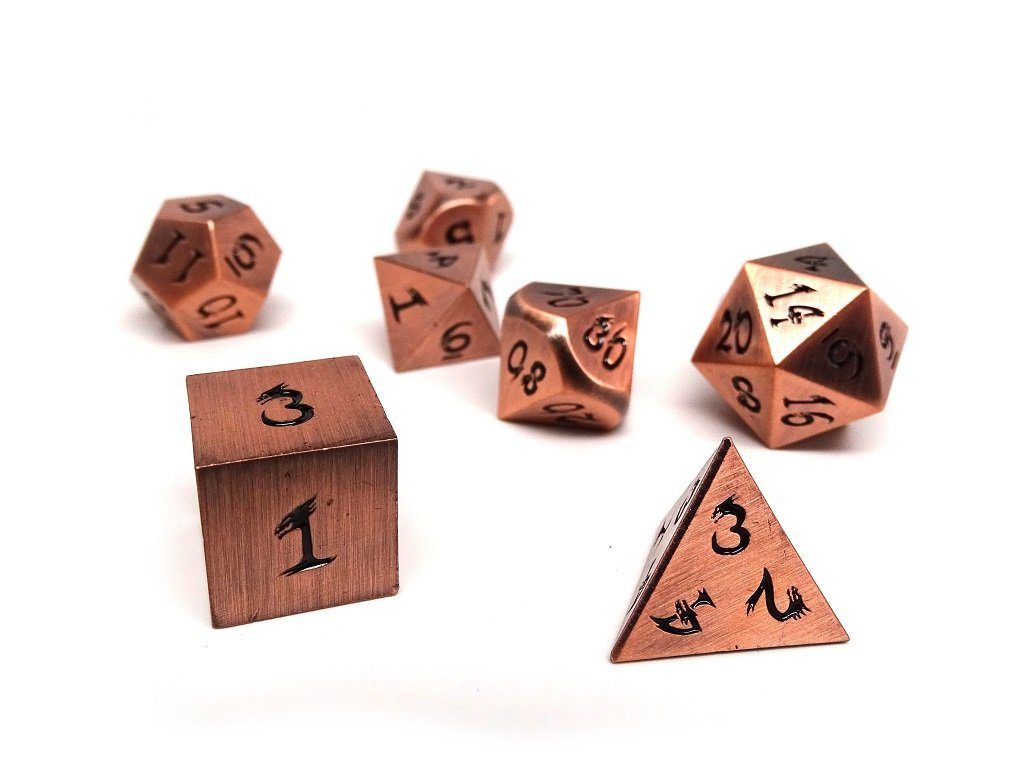 Metal Dice of Ancient Dragons- Ancient Copper- Black Font | GrognardGamesBatavia