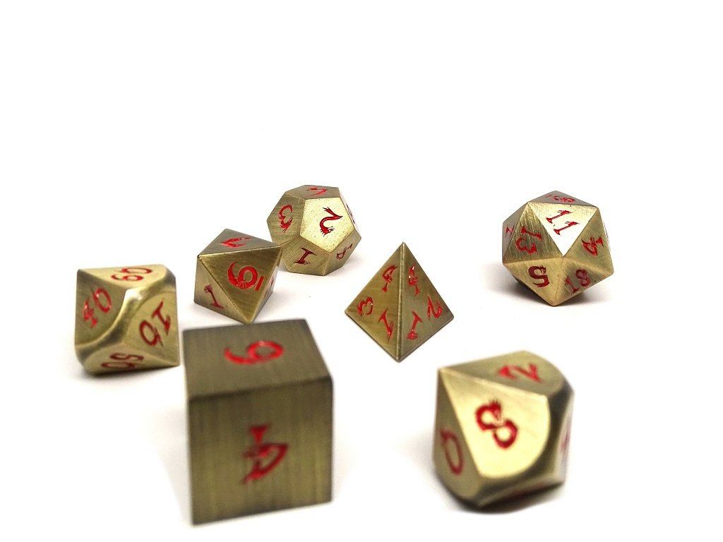 Metal Dice of Ancient Dragons- Ancient Bronze- Red Font | GrognardGamesBatavia