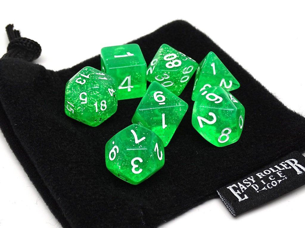 Easy Roller Dice: Translucent Green Galaxy 7pc Dice Set | GrognardGamesBatavia