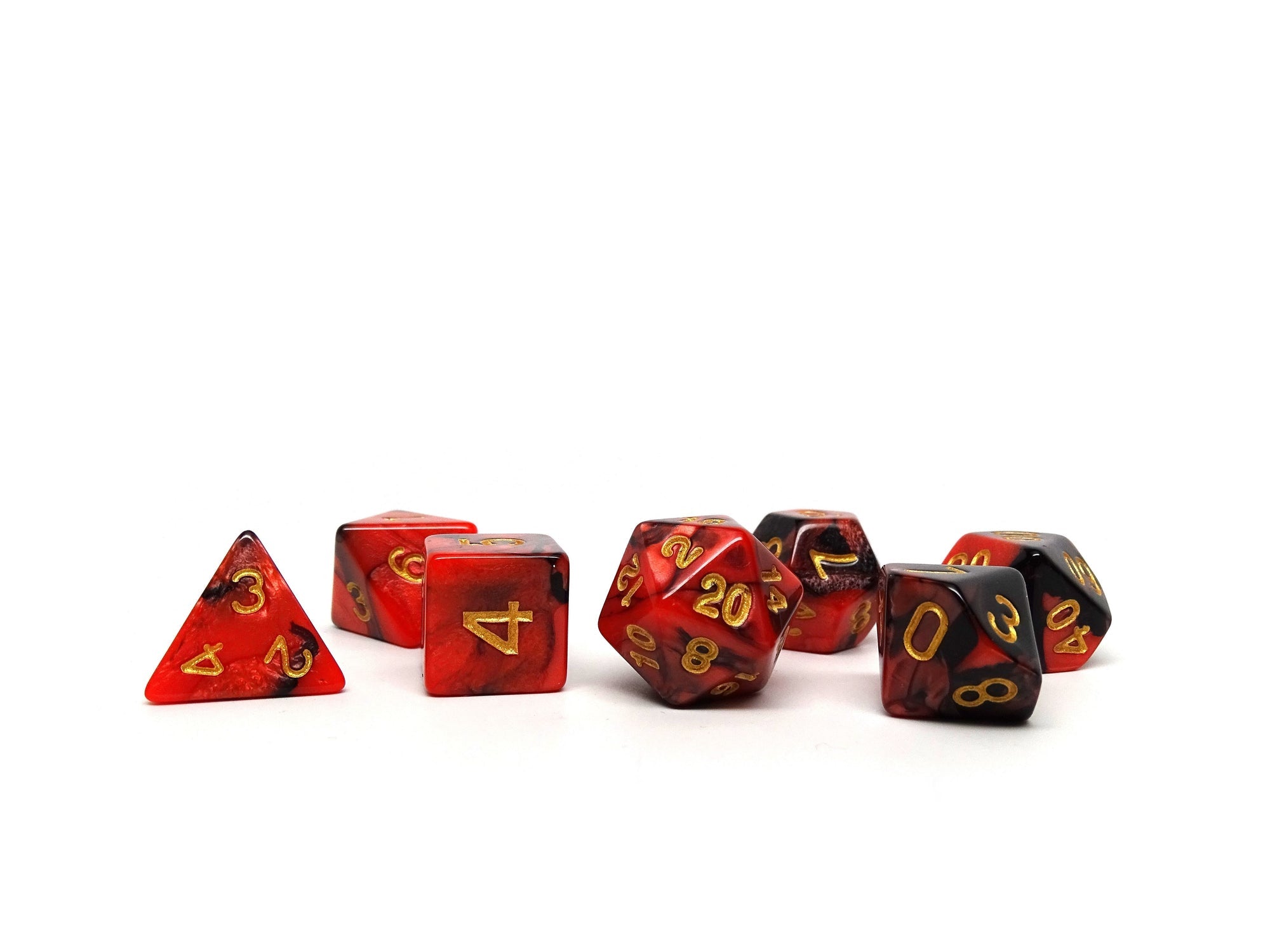 Easy Roller Dice: Red and Black Swirl 7pc Dice Set | GrognardGamesBatavia