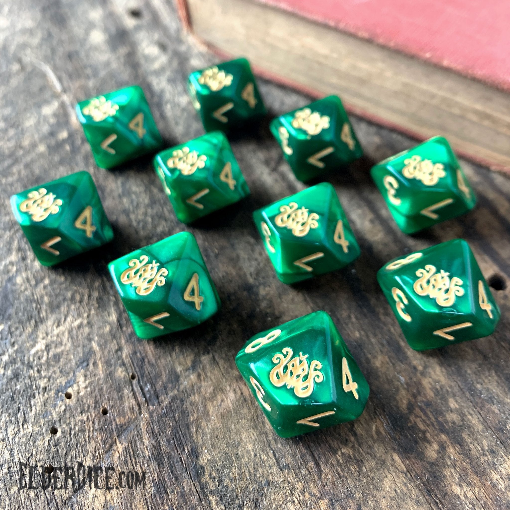 Brand of Cthulhu Dice: Drowned Green d10 Set | GrognardGamesBatavia