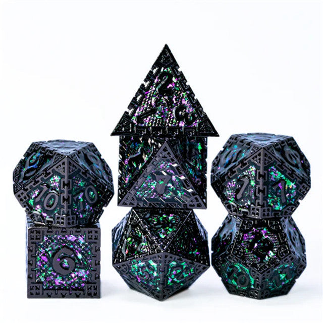 Foam Brain Games - Hidden Dragon Black and Green RPG Metal 7pc Dice Set | GrognardGamesBatavia