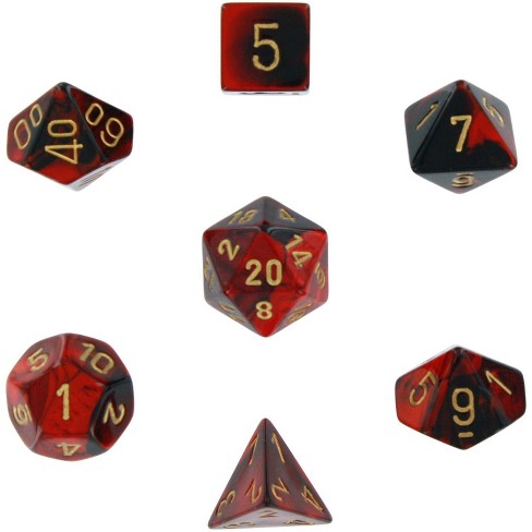 CHX26433 Gemini Black-Red/Gold 7 dice set | GrognardGamesBatavia