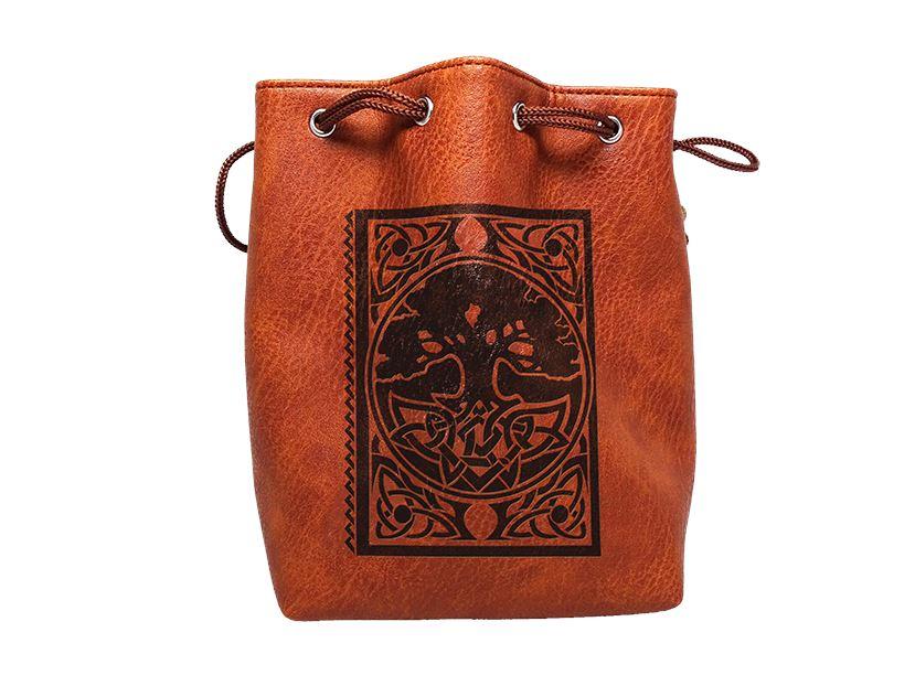 Brown Leather Lite Spell Book Design Self-Standing Large Dice Bag | GrognardGamesBatavia