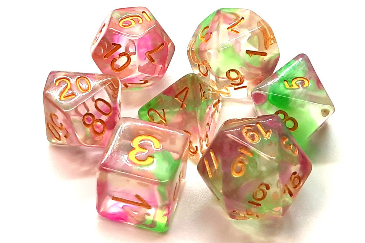 Nebula Dice - Rose Red and Green | GrognardGamesBatavia