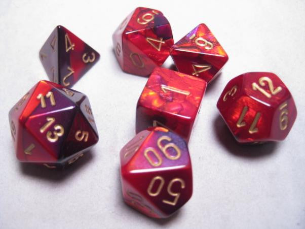 CHX26426 Gemini Purple-Red/gold 7 dice set | GrognardGamesBatavia