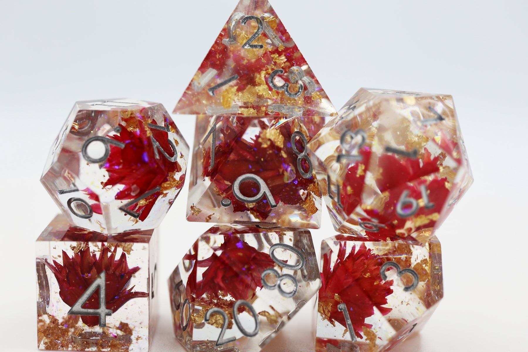 RED LOTUS SHARP EDGE RESIN RPG DICE SET | GrognardGamesBatavia