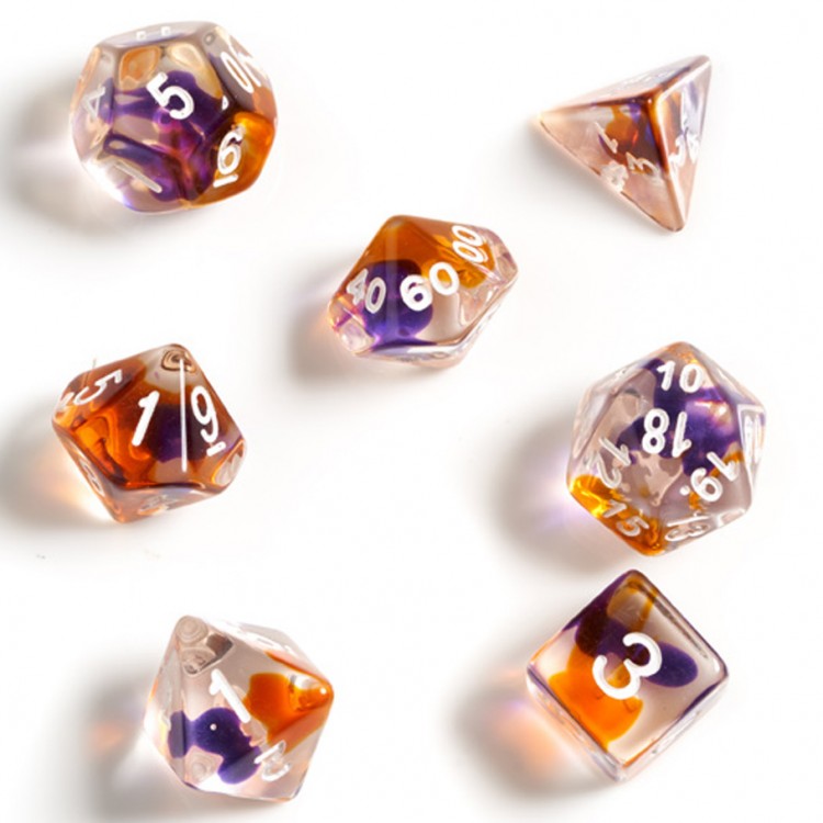 Sirius Purple Orange Clear 7 Dice-set | GrognardGamesBatavia