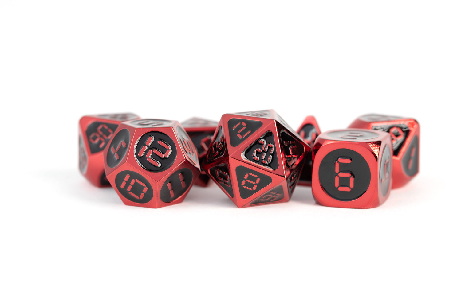 Red with Black Enamel Digital 16mm Polyhedral Dice Set | GrognardGamesBatavia