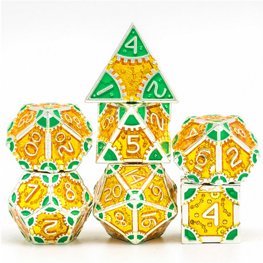 Foam Brain Games - SteamPunk Pineapples RPG Metal 7pc Dice Set | GrognardGamesBatavia