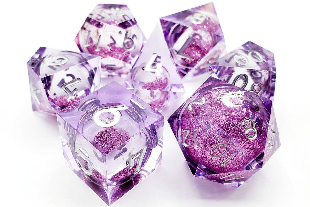 Sharp Edged Liquid Infused - Amethyst Fury Dice Set | GrognardGamesBatavia