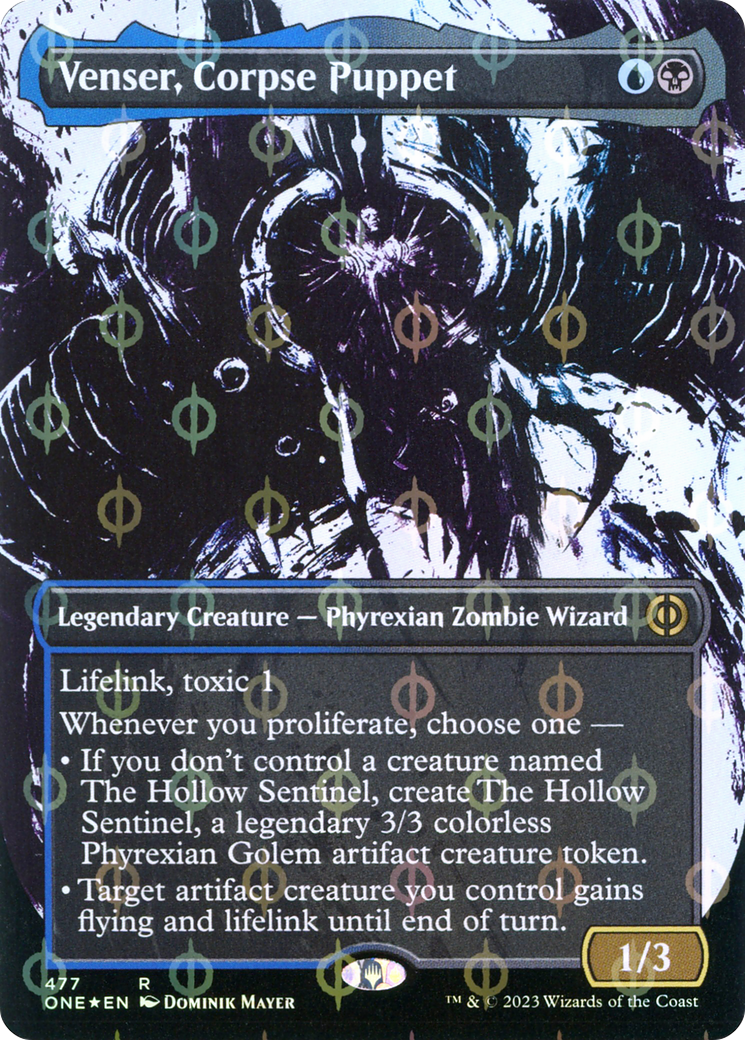 Venser, Corpse Puppet (Borderless Ichor Step-and-Compleat Foil) [Phyrexia: All Will Be One] | GrognardGamesBatavia