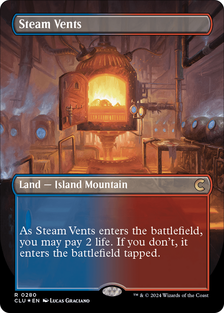 Steam Vents (Borderless) [Ravnica: Clue Edition] | GrognardGamesBatavia