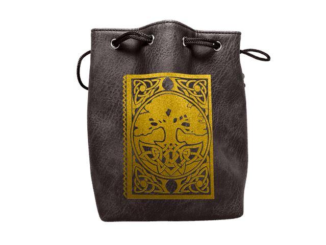 Black Leather Lite Spell Book Design Self-Standing Large Dice Bag | GrognardGamesBatavia
