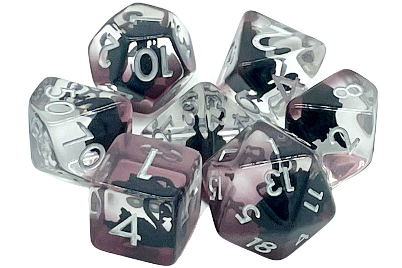 Old School 7 Piece DnD RPG Dice Set: Animal Kingdom - Swan - Black | GrognardGamesBatavia