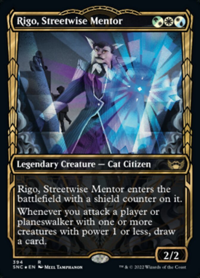 Rigo, Streetwise Mentor (Showcase Golden Age Gilded Foil) [Streets of New Capenna] | GrognardGamesBatavia