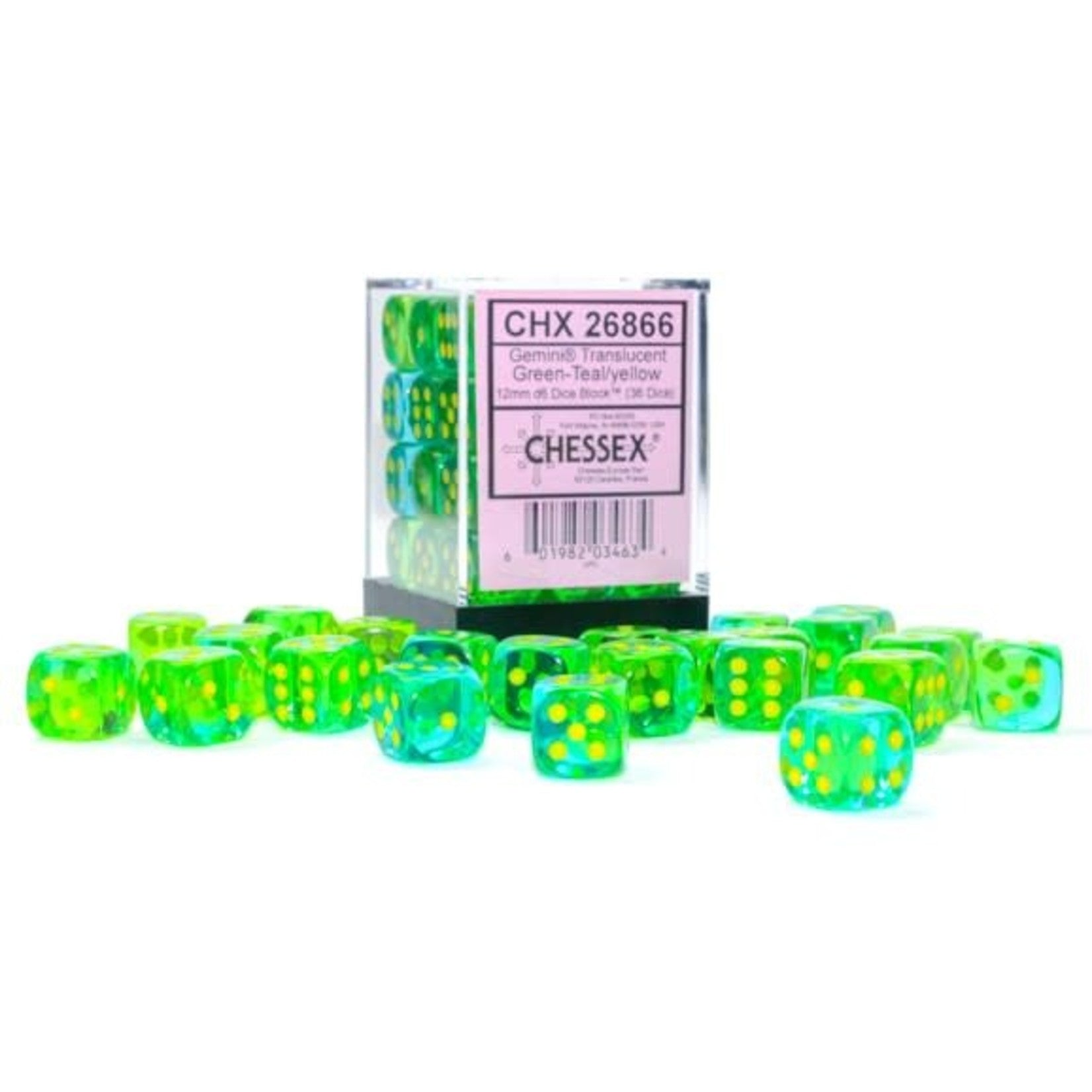 CHX26866 Gemini: Translucent Green-Teal/Yellow | GrognardGamesBatavia