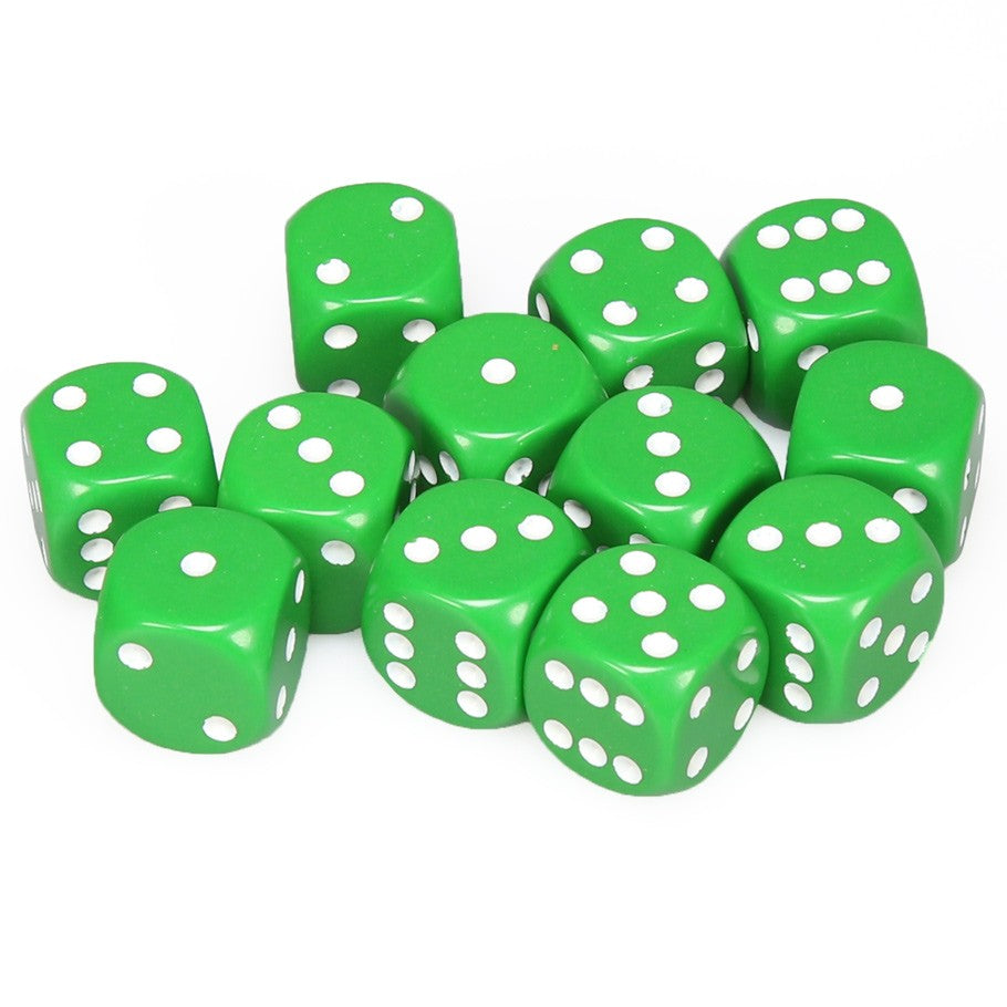 CHX25605 Opaque Green/white 12 D6 Set | GrognardGamesBatavia