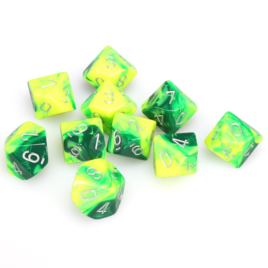 CHX26254 10 D10 Gemini Green/Yellow with silver | GrognardGamesBatavia