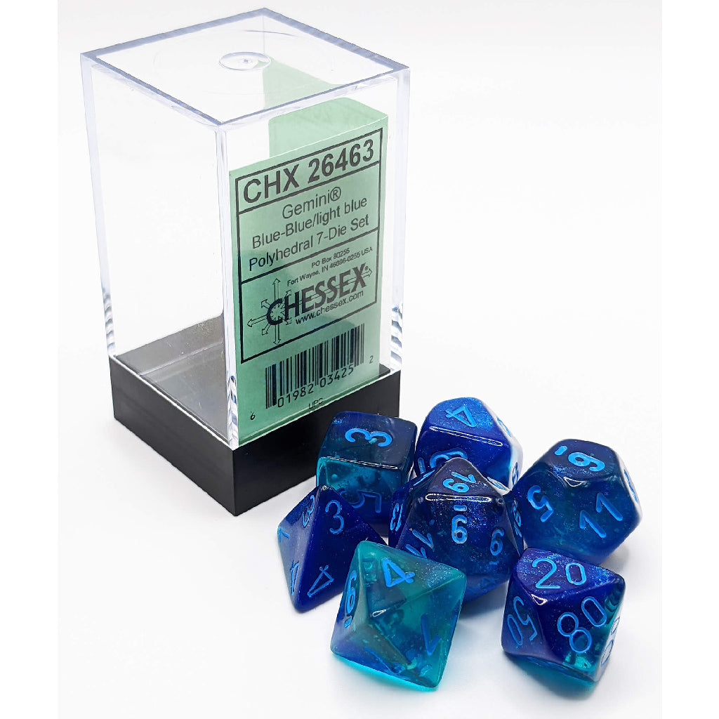 CHX26463 Polyhedral 7-Die Set: Gemini: Blue-Blue/.Light Blue Luminary | GrognardGamesBatavia