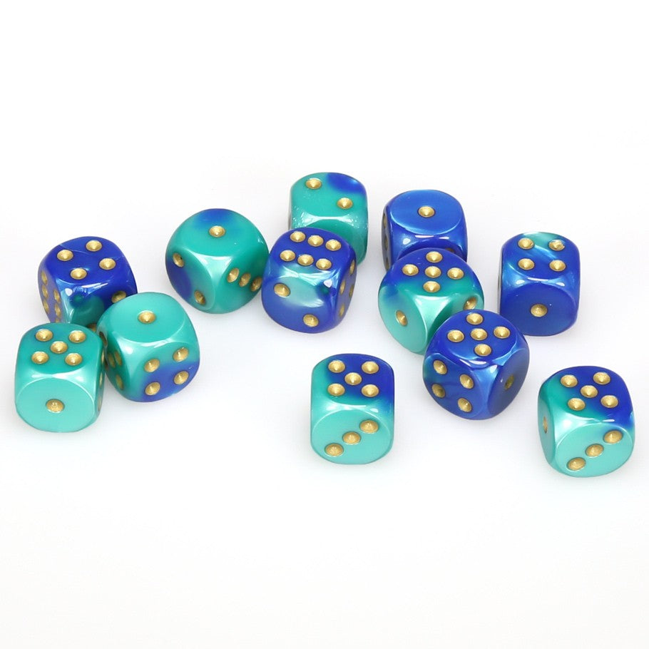 CHX26659 Gemini Blue-Teal/gold 12 D6 Set | GrognardGamesBatavia