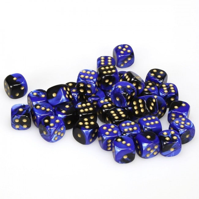 CHX26835 Gemini Black-Blue/gold 36 D6 set | GrognardGamesBatavia