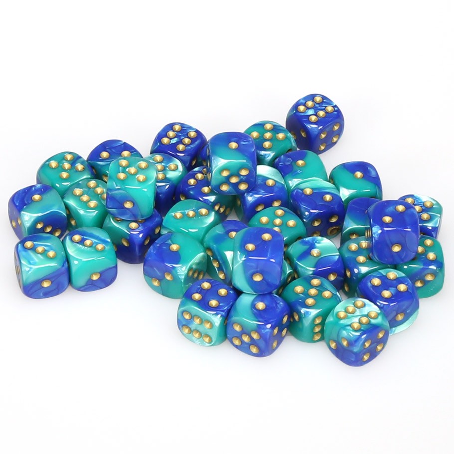 CHX26859 Gemini Blue-Teal/gold 36 D6 set | GrognardGamesBatavia