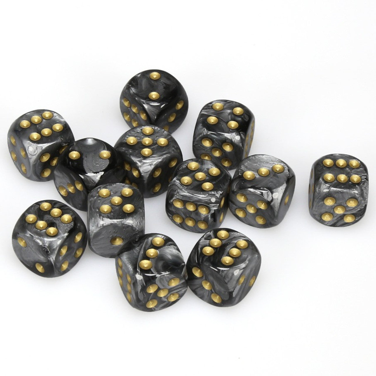 CHX27698 Lustrous Black/gold 12 D6 Set | GrognardGamesBatavia