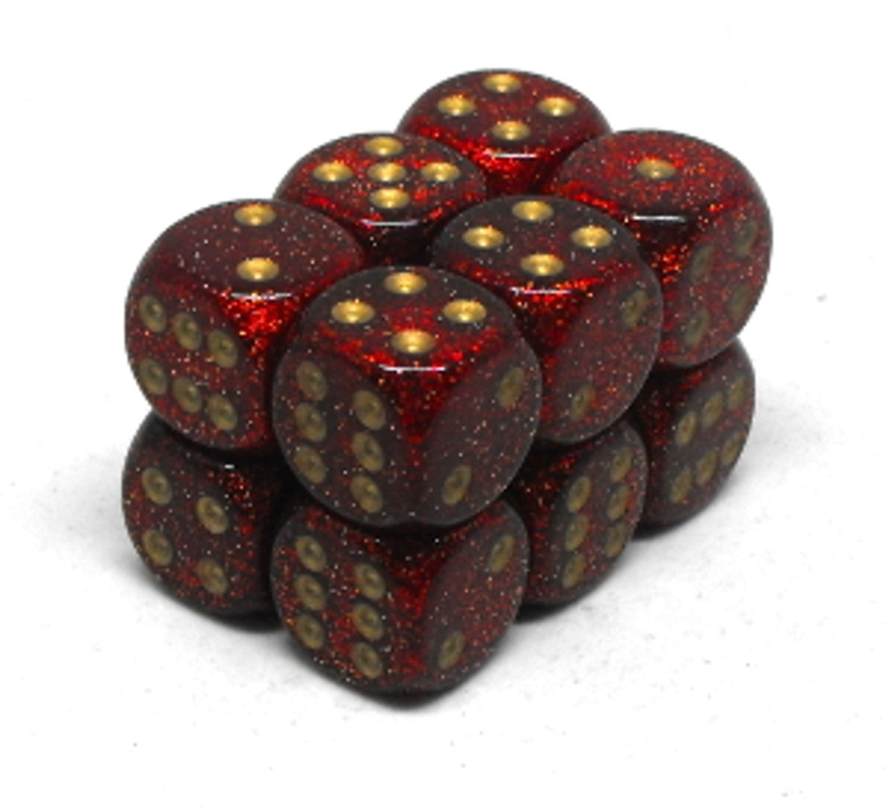 CHX27704 Glitter Ruby Red/Gold 16mm d6 Dice Block | GrognardGamesBatavia