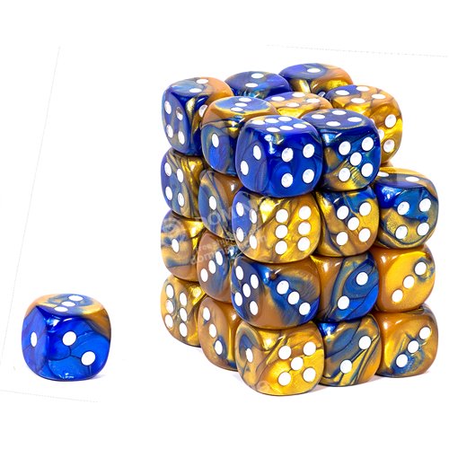 CHX26822 Gemini Blue-Gold/white 36 D6 Set | GrognardGamesBatavia