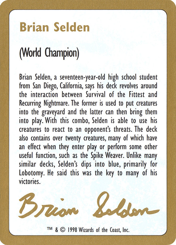 Brian Selden Bio [World Championship Decks 1998] | GrognardGamesBatavia