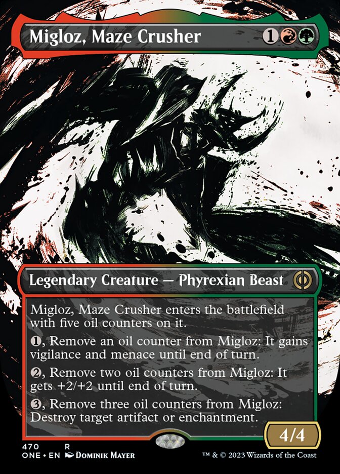 Migloz, Maze Crusher (Borderless Ichor Step-and-Compleat Foil) [Phyrexia: All Will Be One] | GrognardGamesBatavia