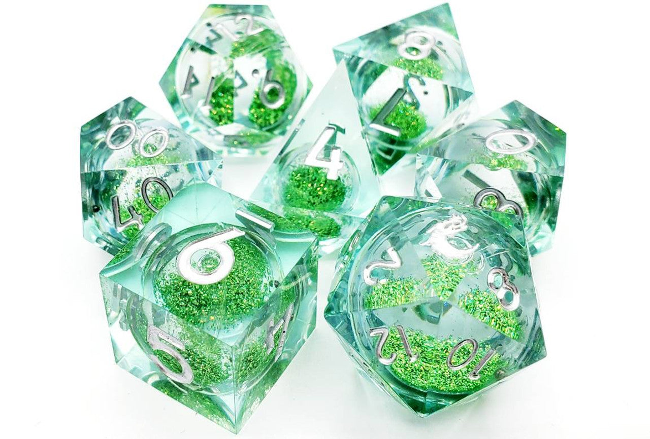 Sharp Edged Liquid Infused - Emerald Fury Dice Set | GrognardGamesBatavia