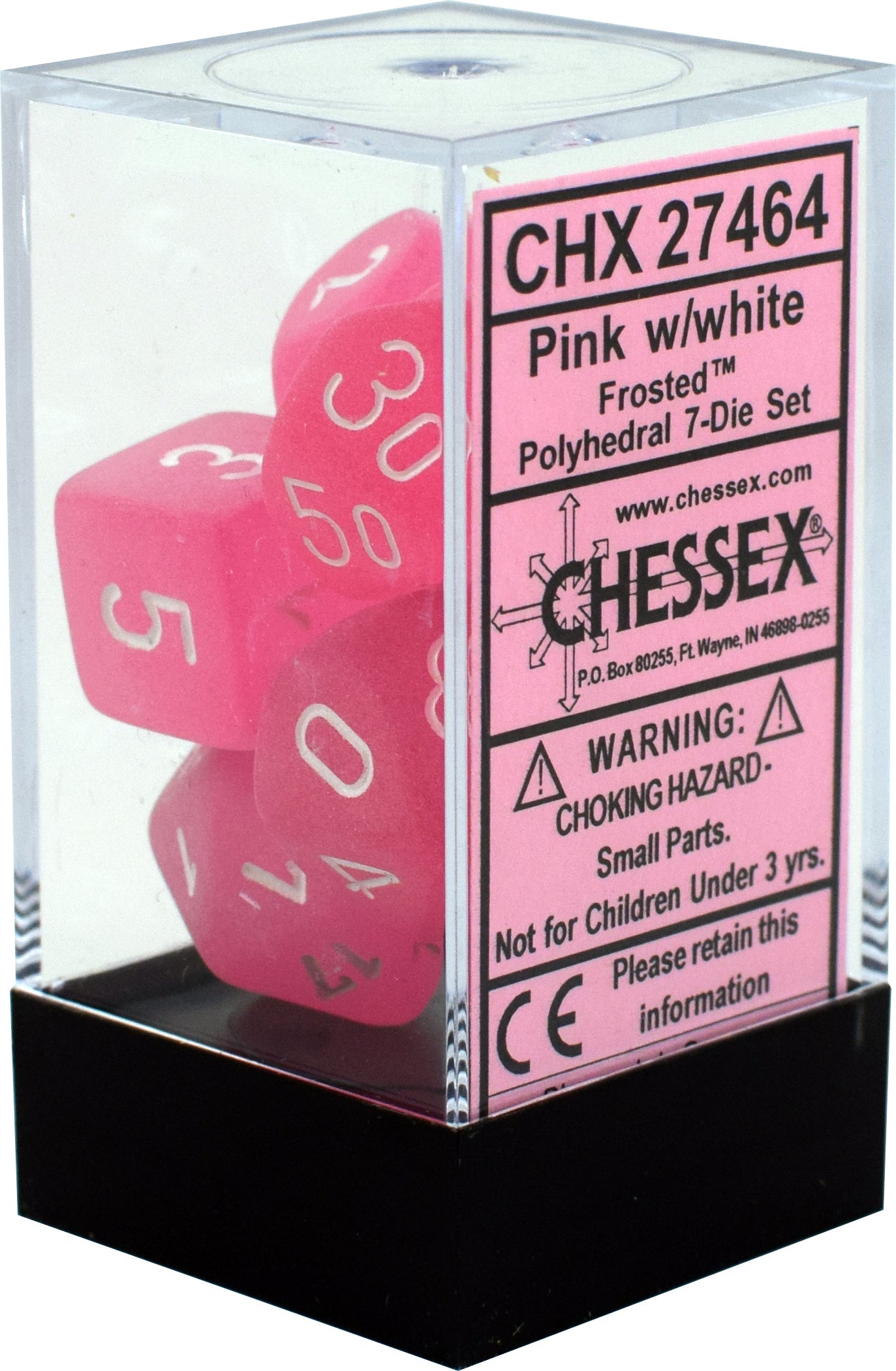 CHX27464 Frosted Pink/White - 7 Dice Set | GrognardGamesBatavia