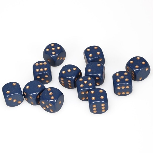 CHX25626 Opaque Dusty Blue/Copper 12 D6 set | GrognardGamesBatavia