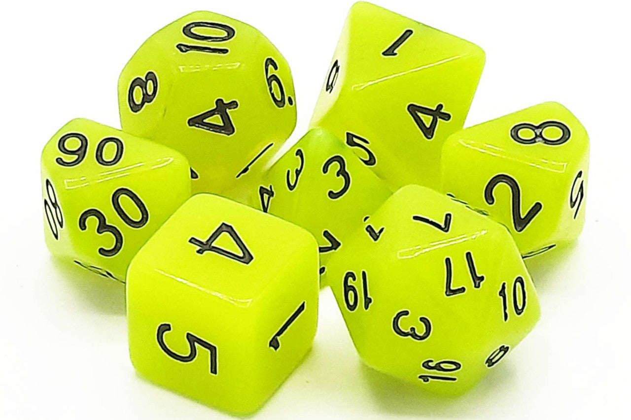 Old School 7 Piece DnD RPG Dice Set: Glow Dice - Yellow | GrognardGamesBatavia