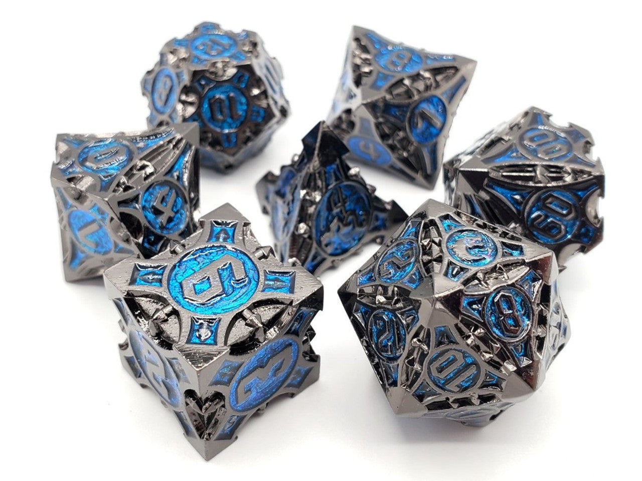 Gnome Forged - Black Nickel W/Blue Dice Set | GrognardGamesBatavia