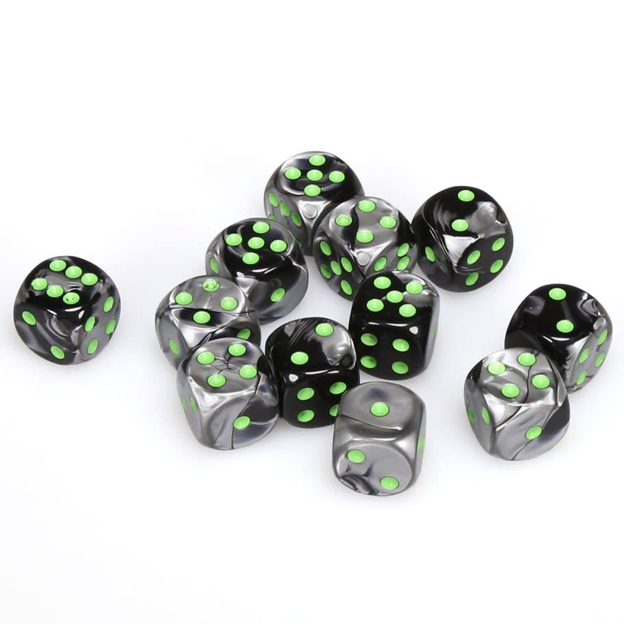 CHX26645 Gemini Black-Grey/green 12 D6 Set | GrognardGamesBatavia