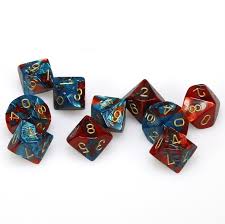 CHX26262 Gemini Red-Teal/gold 10 D10 Set | GrognardGamesBatavia