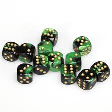 CHX26639 Gemini Black-Green/gold 12 D6 Set | GrognardGamesBatavia