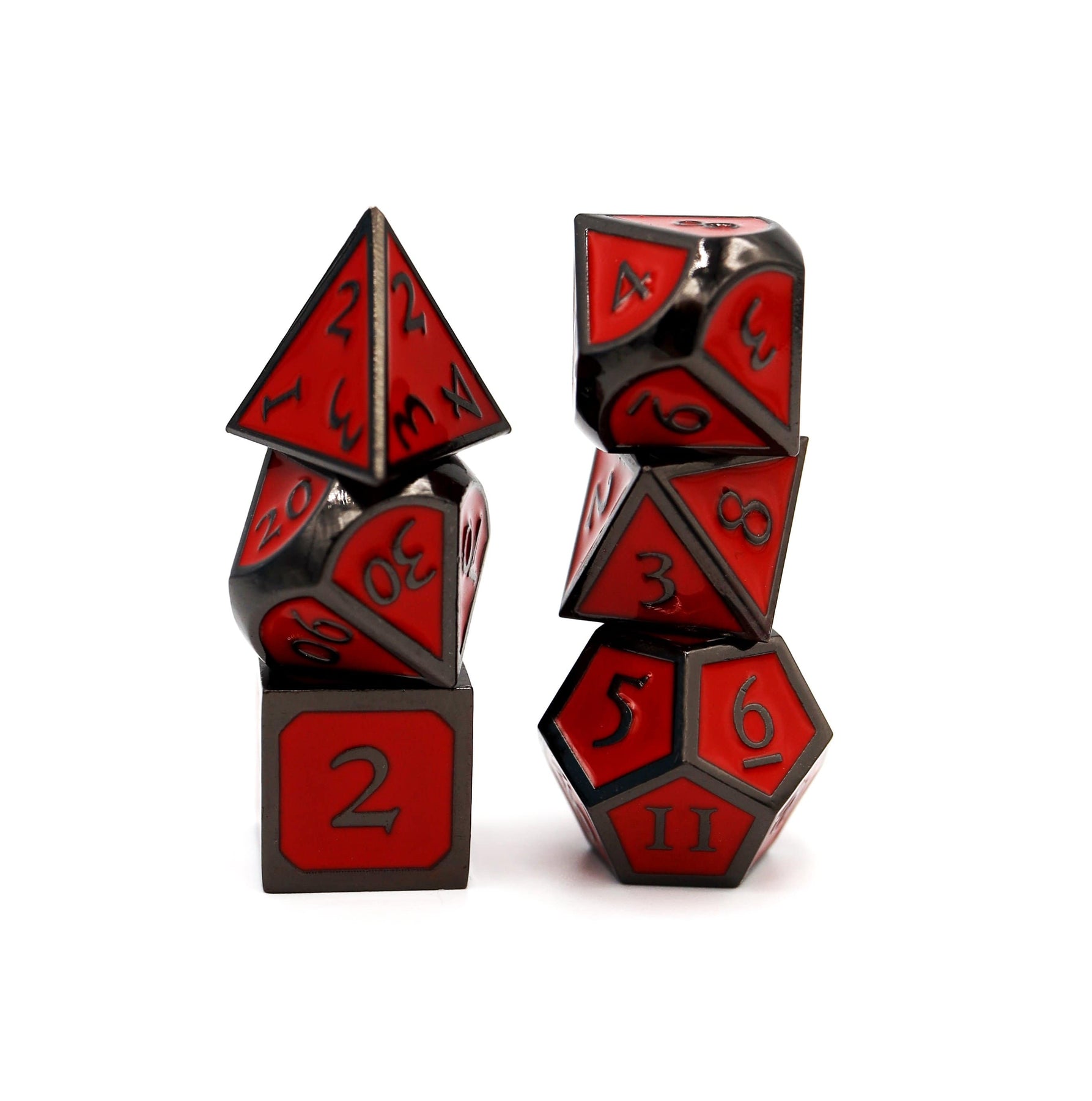 Mignight Metal with Red RPG Metal Dice Set | GrognardGamesBatavia