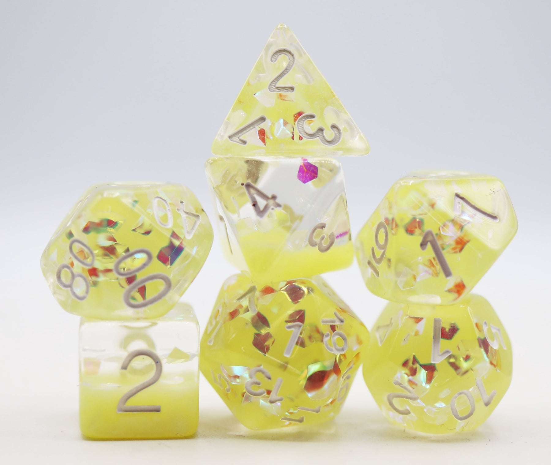 MILK YELLOW WITH SHIMMER DIAMOND FILLED RPG DICE | GrognardGamesBatavia