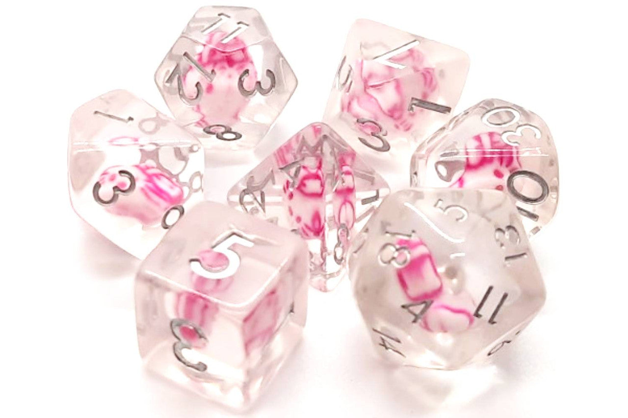 Old School 7 Piece DnD RPG Dice Set: Animal Kingdom - Purrfect Pink Cat | GrognardGamesBatavia