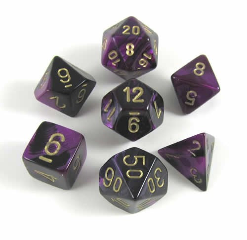 CHX26440 Chessex Gemini Black-Purple/gold 7 dice set | GrognardGamesBatavia