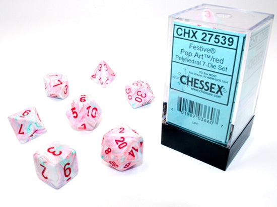 CHX27539 Polyhedral 7-Die Set: Festive: Pop Art/Red | GrognardGamesBatavia