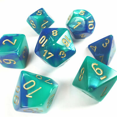 CHX26459 Gemini Blue-teal/Gold 7 die set | GrognardGamesBatavia