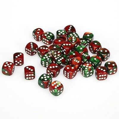 CHX26831 Gemini Green-red/white 36 D6 set | GrognardGamesBatavia