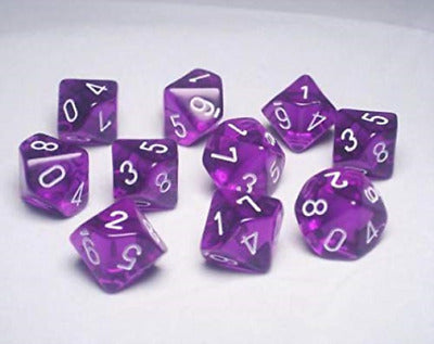 CHX23277 10 D10 Translucent Purple/White | GrognardGamesBatavia