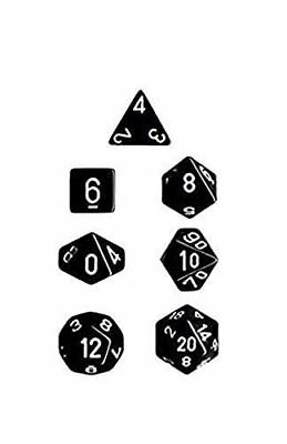 CHX25408 Opaque Black/White 7-Dice Set | GrognardGamesBatavia