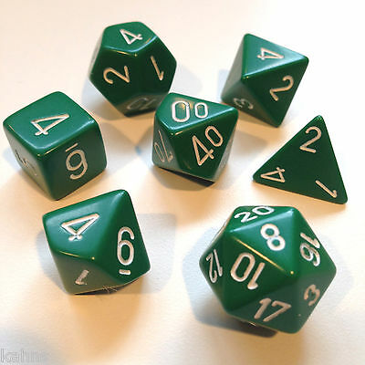 CHX25405 Opaque Green/White 7 dice set | GrognardGamesBatavia